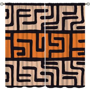 African Mudcloth Blackout Curtains, Boho African Geometric Abstract Vintage Kuba Geometric Abstract Farmhouse Brown, Bedroom Living Room Kitchen Curtains42X54 Inch (Style-6)