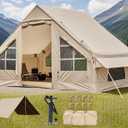 Inflatable Camping Tent,2/4/6/8 Person Glamping Inflatable Tents with Awning, Quick Setup Blow Up Tents with Pump, Waterproof Oxford Inflatable House for Camping, Air Glamping Hot Tents for Adult, 4-6 Person /Beige
