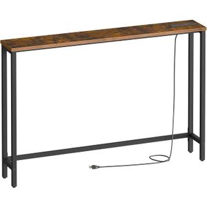 HOOBRO 47.2" Narrow Console Table with Power Outlet, 5.9" Behind Couch Table with Charging Station, Long Sofa Side Table, Skinny Entryway Table for Living Room, Hallway, Foyer, Rustic Brown BF15XG01G1, 47.2"L x 5.9"W x 31.5"H
