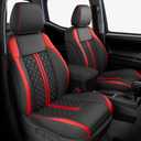 Custom Seat Covers for Tacoma 2016-2023 3rd Gen Double Cab SR5/TRD Off-Road/SR/TRD Sport/TRD PRO Full Set with Console Covers, Waterproof Leather Back and Front Seat Protectors Black Red