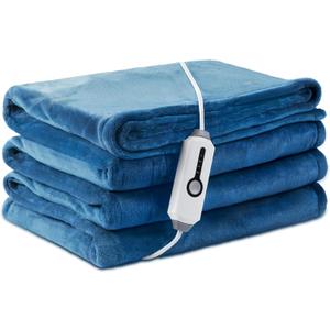 Electric Heated Blanket Full Size 72"84", Luxurious Breathable Flannel with 4 Heat Settings, 10-Hour Auto Shut-Off & Overheat Protection, for Bed & Couch, Cozy Gift - Lake Blue