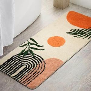 Boho Bathroom Runner Rug Non Slip, Large Long Bathroom Rugs Cute Bath Mat for Bedroom Hallway, Soft Washable Absorbent Shower Rug  Size1'5" x 3'11" (Rectangular)