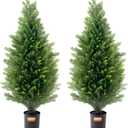 VEVOR Artificial Topiary Cedar Tree, 36 inch Tall (2 Pieces), with Extra Leaves & Pot Faux Evergreen Fake Pine Cypress Trees Plant, UV Rated Artificial Greenery Set for Home Decor Indoor/Outdoor