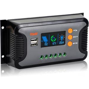 PowMr 30A PWM Solar Charge Controller, 12V 24V 36V 48V Auto, LCD Display and Dual USB Output, Fit for AGM, Gel, FLD, Lead-Acid and Lithium BatteryUpdate Version