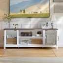 ChooChoo 54" Farmhouse TV Stand for TVs up to 65 inches, Entertainment Center with Storage Cabinets, Open Shelves and Fluted Door, TV Console Table for Living Room, Bedroom, White