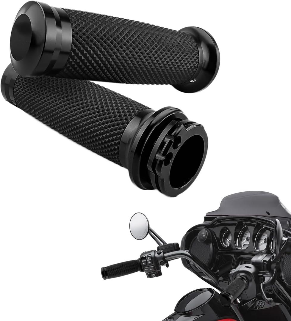 1 Inch Motorcycle Handlebar Grips Aluminum Cable Throttle Hand Grips Compatible with Touring Softail Dyna Sportster Street Glide Cruisers Choppers