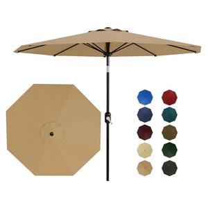 9Ft Patio Umbrella - 8 Sturdy Ribs Outdoor Table Umbrella with Crank Lift & Push Button Tilt - Market Umbrella for Pool, Deck, Yard, Garden - Tan