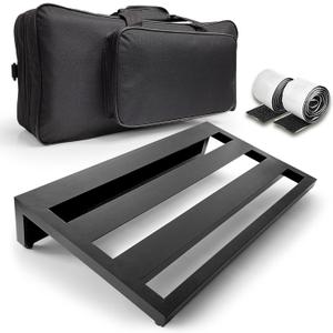 AxcessAbles Guitar Pedal Board 20" x 12" Lightweight 4lb Aluminum Pedalboard with Canvas Carry Bag and Velcro Up to 18 Guitar, Bass Stomp Pedals. Compatible with BOSS, MXR, TC, Digitech