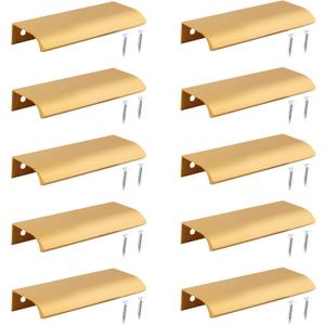 10Pcs Modern Finger Edge Pulls, 120mm/ 4.72inch Aluminum Hidden Tab Pull Handles, Rose Gold Concealed Finger Drawer Handles for Cabinet, Kitchen, Closet, Wardrobe, Door (Gold (More Copper))