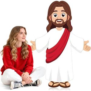 4 Ft Happy Birthday Jesus Cardboard Cutout Stand Up Life Size Large Religious Christ Party Decoration Christian Photo Props Backdrop for Jesus Party Easter VBS Church Baptism Sunday School