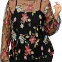 OYOANGLE Women's Plus Size Floral Embroidery Long Sleeve Sheer Blouse Boho See Through Tops (3X-Large Plus, Black)