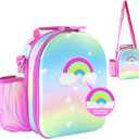 Decorably Insulated Hard Top Sequined Rainbow Lunch Box for Girls, Easy-to-Clean Girls Lunch Box with 2 Main Compartments and Water Bottle Holder for School