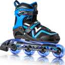 Ruthfot Adjustable Inline Skates for Boys and Girls with Full Light Up Wheels, Outdoor Rollerskates for Kids and Women (Large - Youth (4-8.5 US), Blue)