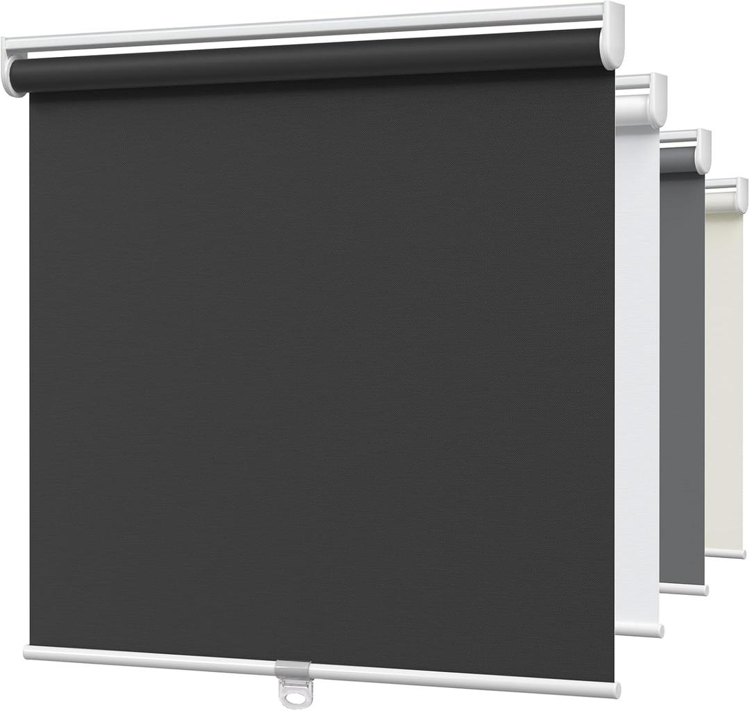 MYshade Blackout Cordless Roller Shades, Room Darkening Free-Stop Roll Up Blinds for Windows, Pull Down Blocking Blind for Home and Office, Easy to Install, 29" W X 72" H, Black
