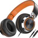 Kids Headphones, Headphones Wired with Microphone and Volume Control Folding Stereo Corded On-Ear 3.5mm Headset for Boys Girl Cellphones Tablets Chromebook Laptop Computer (Black/Orange) (Medium)