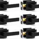 6 Pack Passage Door Handles Matte Black Door Knobs, Interior Door Knobs Square Heavy Duty Non-Locking Handlesets Hall Closet Handles, Reversible for Right & Left Sided Doors