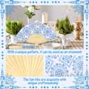 50pcs Blue Floral Hand Fan Paper Fans Handheld Bulk Fan for Wedding Guest for Wedding Fans for Guests Bridal Shower Wedding Bridesmaid Thank You Gift Decorations