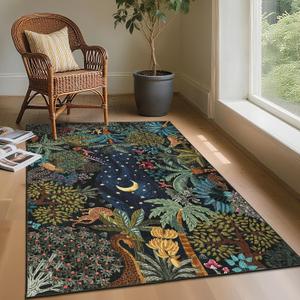 GarveeHome 3x5 Washable Area Rug for Bedroom, Jungle Animal Soft Tiger Rug Non Slip Low Pile Green Carpet Stain Resistant Throw Rug for Bedside Kids Room Office Dining Room