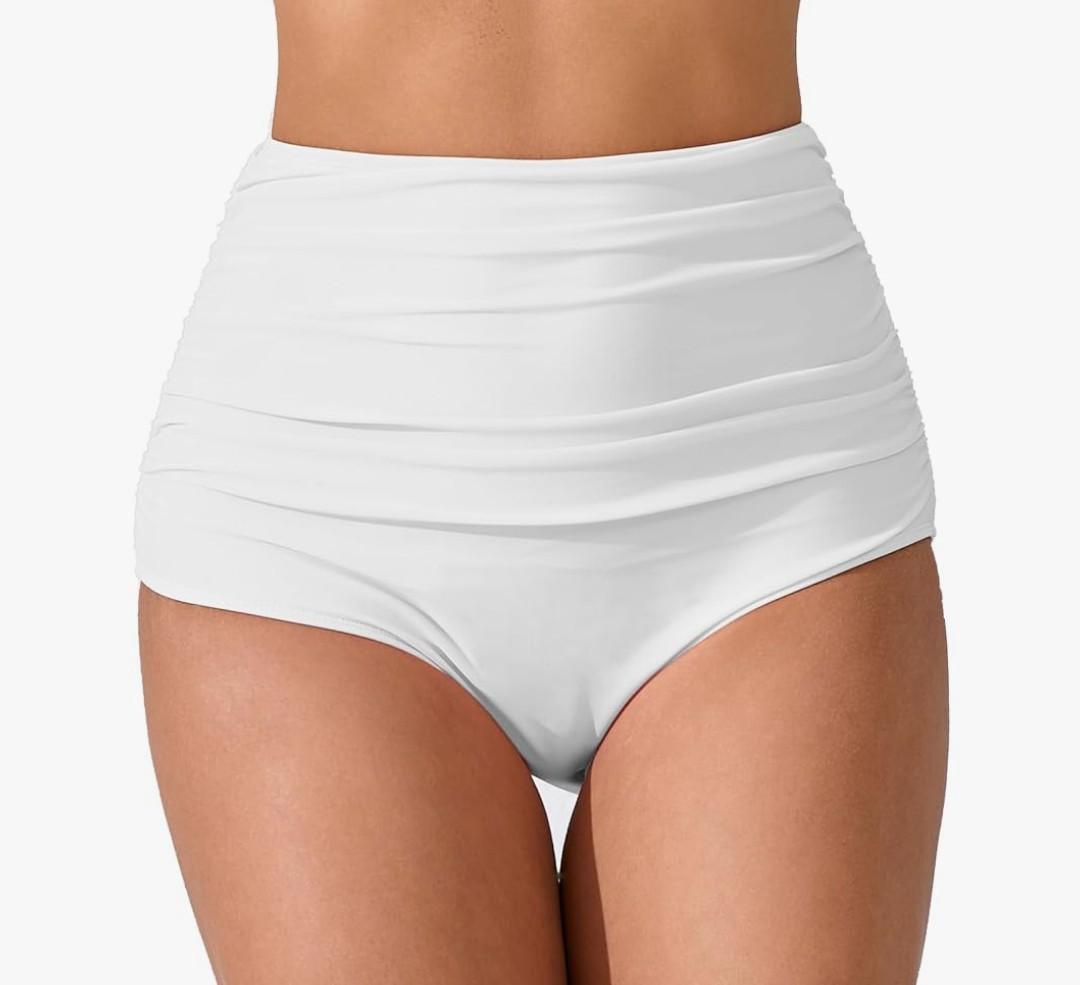 Women’s High Waisted Full Ruched Bikini Swimsuit Bottoms Tummy Control Full Coverage Bathing Suit Bottoms Medium