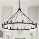 24-Light Black Wagon Wheel Chandelier for Living Room 52 Inch Farmhouse Chandeliers Large Round High Ceilings Light Fixtures for Entryway Dining Room Foyer Kitchen Island