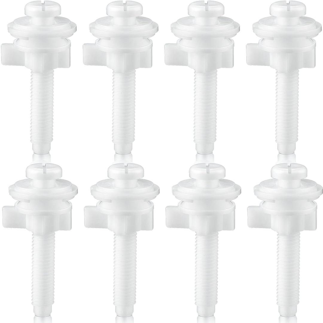 Jetec 8 Pieces Toilet Seat Screws Replacement Kit Plastic Bolts with Plastic Nuts and Washers Parts Kit for Fixing the Top Toilet Seat, White