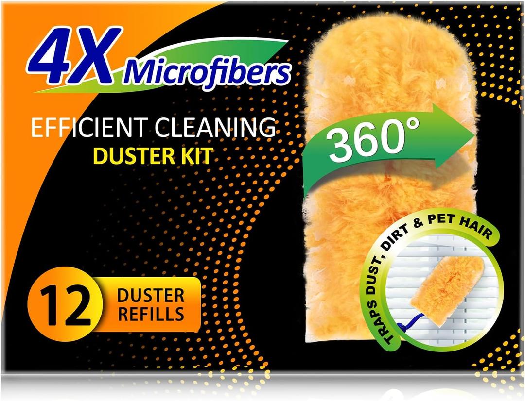 Heavy Duty Multi Surface 360Heavy Duty 12 Duster Refills & 1 Handle, Compatible with Swiffer DustersDisposable Dusters for Cleaning