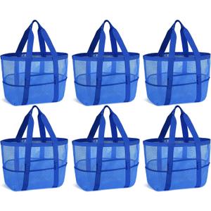 Hillban Large Beach Mesh Bags Bulk for Women Beach Tote Bag with 8 Pocket Zipper Waterproof Sandproof for Pool Cruise Ship