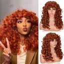 ANNISOUL Copper Curly Wigs for Black Women Long Curly Afro Wig with Bangs for Women Big Bouncy Fluffy Synthetic Fiber Glueless Hair for Cosplay and Daily