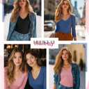 Huukeay 3 Pack Women's V Neck Long Sleeve Shirts Layering Undershirts Slim Fit Ladies Tops Underscrub Basic Tees (L)