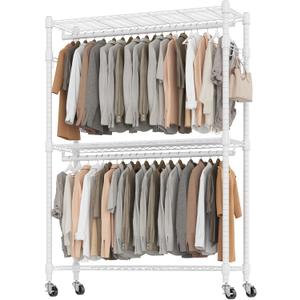 BATHWA Clothes Racks for Hanging Clothes, 25 mm tube Heavy Duty 47.3" W x 17.7" D x 80.7" H Large Wardrobe Rack with Shelves & Wheels Rolling Metal Commercial Multifuctional, White