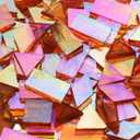 200 Pieces Bulk Iridescent Mosaic Glass Tiles, 4 Shapes Mixed Stained Glass Tile Pieces for Mosaic Craft,Translucent Orange