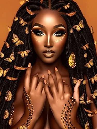 Reofrey DIY Diamond Art Painting Kits for Adults African Woman, Full Drill Round Rhinestone Diamond Art Painting Accessories, Cross Stitch Embroidery Canvas for Crafts Home Wall Decor, 30x40cm