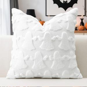 OTOSTAR Set of 2 Ghost Pillow Cover Halloween Throw Pillow Covers for Sofa Couch Bed Living Room Soft Plush Short Wool Velvet Farmhouse Pillowcase for Thanksgiving Pure White 20x20 Inch,White