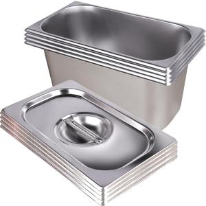 4 pack Stainless Steel 1/3 Size 4 Inch Deep Hotel Food Pan for Home, Party, Restaurant, Hotel, Buffet,Anti-Jam Chafing Steam Table Pans (6 INCH, 1/3 SIZE)