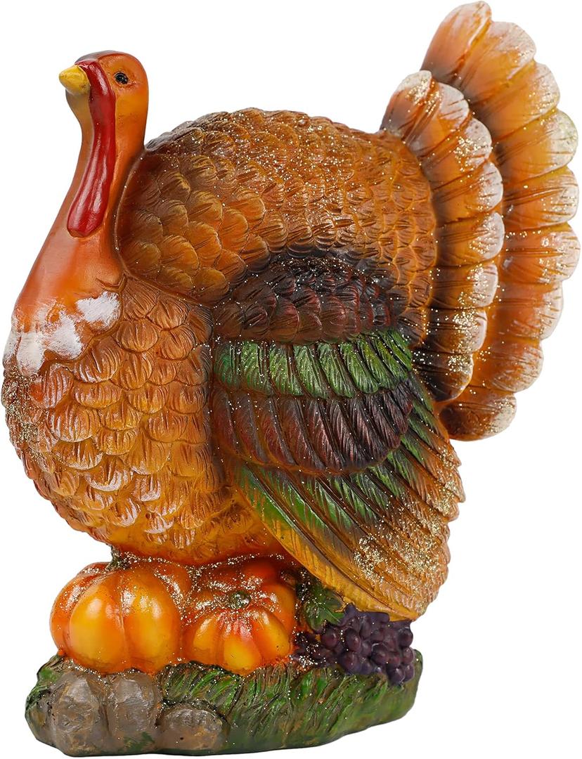 winemana Thanksgiving Table Decorations Resin Turkey with Pumpkin, Hand-Painted Fall Figurine Centerpiece for Home Kitchen Office Harvest Day Decor