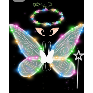 Fairy Wings for Adults Women Light UP Butterfly Costume with Elf Ears for Girls Halloween LED Dress Up Cosplay Angel Wings Party Favor White, Pack of 3
