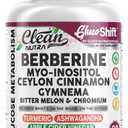 Clean Nutra Berberine Supplement Myo-Inositol Ceylon Cinnamon Gymnema Bitter Melon Chromium Complex for Digestion, Antioxidant Support & Wellness 90 Vegan Capsules, EXP: 11/26