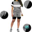 KINIKO Women's 2 Piece Casual Fashion Sports Solid Color Suit short Sleeve top and Pants Set Sweatshirt (Gray, XL)