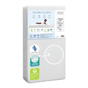 Delta Children Twinkle Stars Crib and Toddler Mattress with Breathable, Removable Machine-Washable Cover - GREENGUARD Gold - Waterproof Baby Bed - Sustainably Sourced Fiber Core - 52Lx27.5W, White