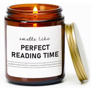 Book Lover Candle, Gifts for Readers, College,Bookworm, Librarian, Readers, Author,Book Lovers Candle for Women and Men,Sandalwood & Rose Scented,Natural Soy Wax,7oz