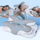 Osteo Enjoy Pain Relief Sleeping Cervical Neck Pillow, Ergonomic Contour Zoned Fits Side Sleeper, Non-Temperature Affected Memory Foam Pillows, Q-max Cooling Pillow Support Back Stomach Sleepers (Dark Gray)