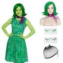 Benehair Green Wig for Women with Scarf and False Eyelashes Short Green Cosplay Wigs for Adults Halloween Costume Anime Cosplay (Bob-Green-Disgust)