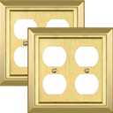 Metal Wall Plate for Electrical Outlets, Decorative Brass Gold Switch Plates Outlet Cover, Light Switch Cover Plate, 2-Gang Wall Plates (Double Duplex Outlet, 2 Pack)
