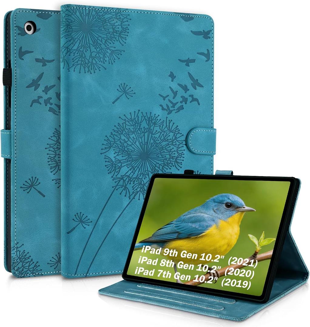 ipad 9th / 8th / 7th Generation Case, Dandelion Cover with Kickstand for Apple Pencil Holder, Magnetic Closure and Precise Cutouts, Compatible with Apple iPad 10.2 Inch 2021/2020 / 2019 Blue