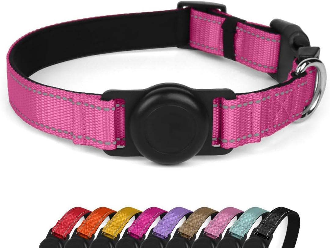 ARLESIM Reflective Dog Collar with Airtag Protective Cover.Padded with Soft Neoprene Breathable Quick Release for Medium Dogs Hot Pink