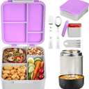 Bento Lunch Box Set with 17oz Soup Thermo, Lunch Box for Kids with Folding Fork & Spoon, Leakproof Lunch Food Containers with 4 Compartment for School, Office, Travel and Park Pinic (Pink)