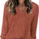 NORACORA V Neck Long Sleeve Shirts for Women Casual Fall Fashion Tops Lightweight Tunic Sweaters Trendy 2025 (Medium, Caramel)