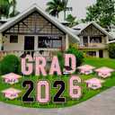 Aneco Waterproof 2026 Grad Yard Signs Plastic Graduation Yard Signs Party Outdoor Lawn Decorations 16 Inches Glitter Congrats Grad Lawn Sign with Stakes for Outdoor Party Garden Decor (Pink)