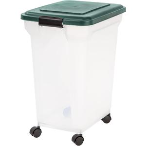 IRIS USA Remington WeatherPro Airtight Dog Food Storage Container, Up to 42 lbs, Attachable Wheels, For Dog Cat Bird and Other Pet Food Storage Bin, Keep Fresh, Translucent Body, Green