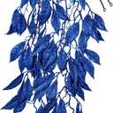 Hollyone 2pcs Hanging Christmas Garland Magnolia Hanging Christmas Decorations Blue Glittered Artificial Magnolia Leaves 33.5" for Indoor Outdoor Ornaments Garden Door Wall Window Stair Xmas Decor